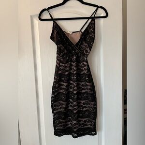 Black and Nude Lace Bodycon Dress